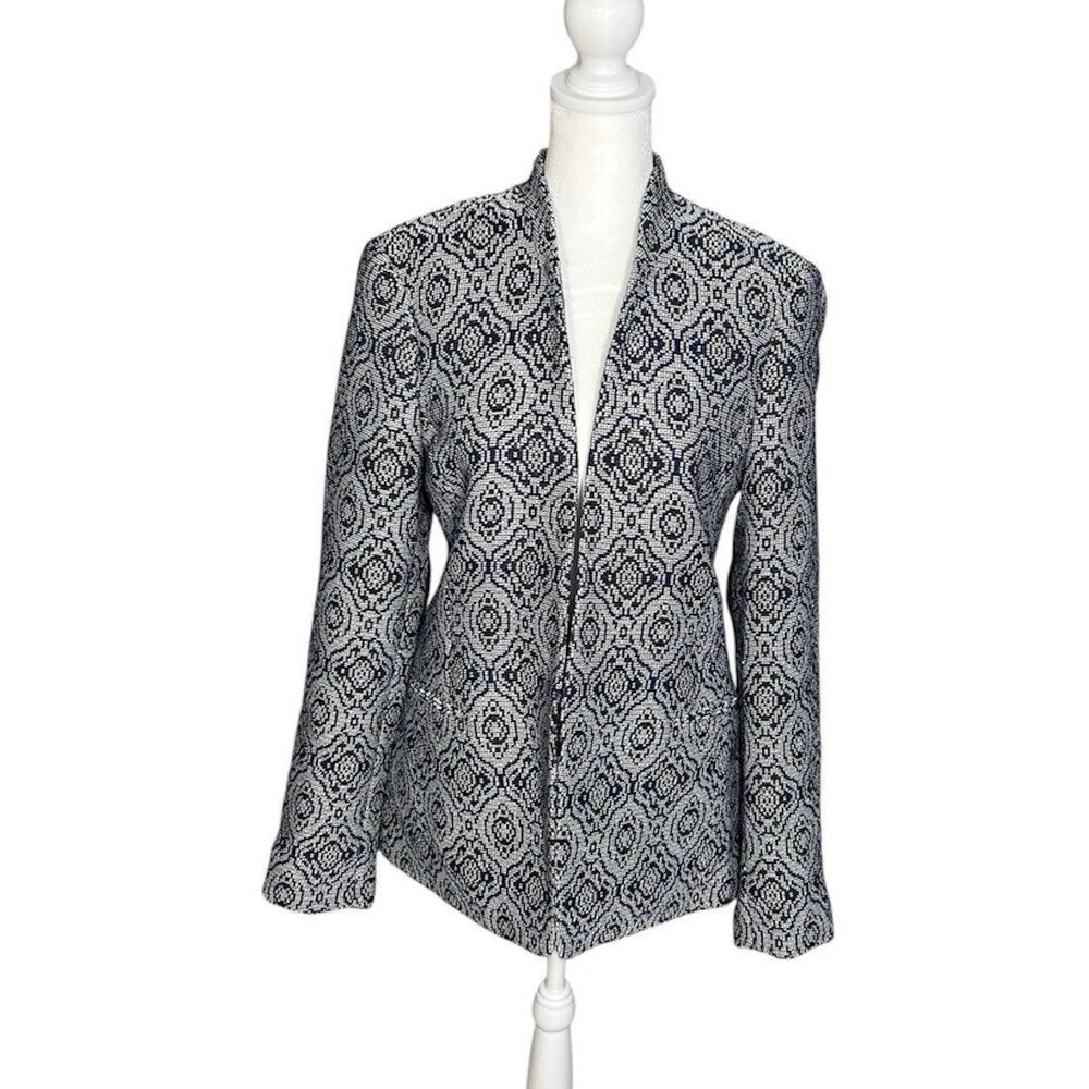 Banana Republic Women’s Tile Jacquard Blazer Marbled Blue Black Size 10 Chic